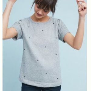 Anthropologie Star-Embroidered Sweatshirt Tee - Grey, L
